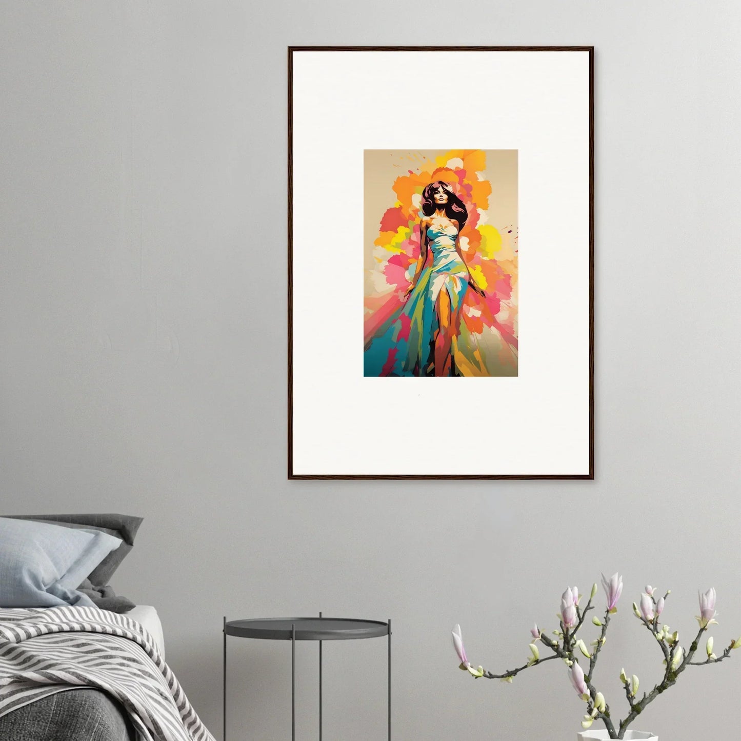 Vibrant watercolor figure in turquoise and pink on orange, Nectar Dreampapillonsexus art