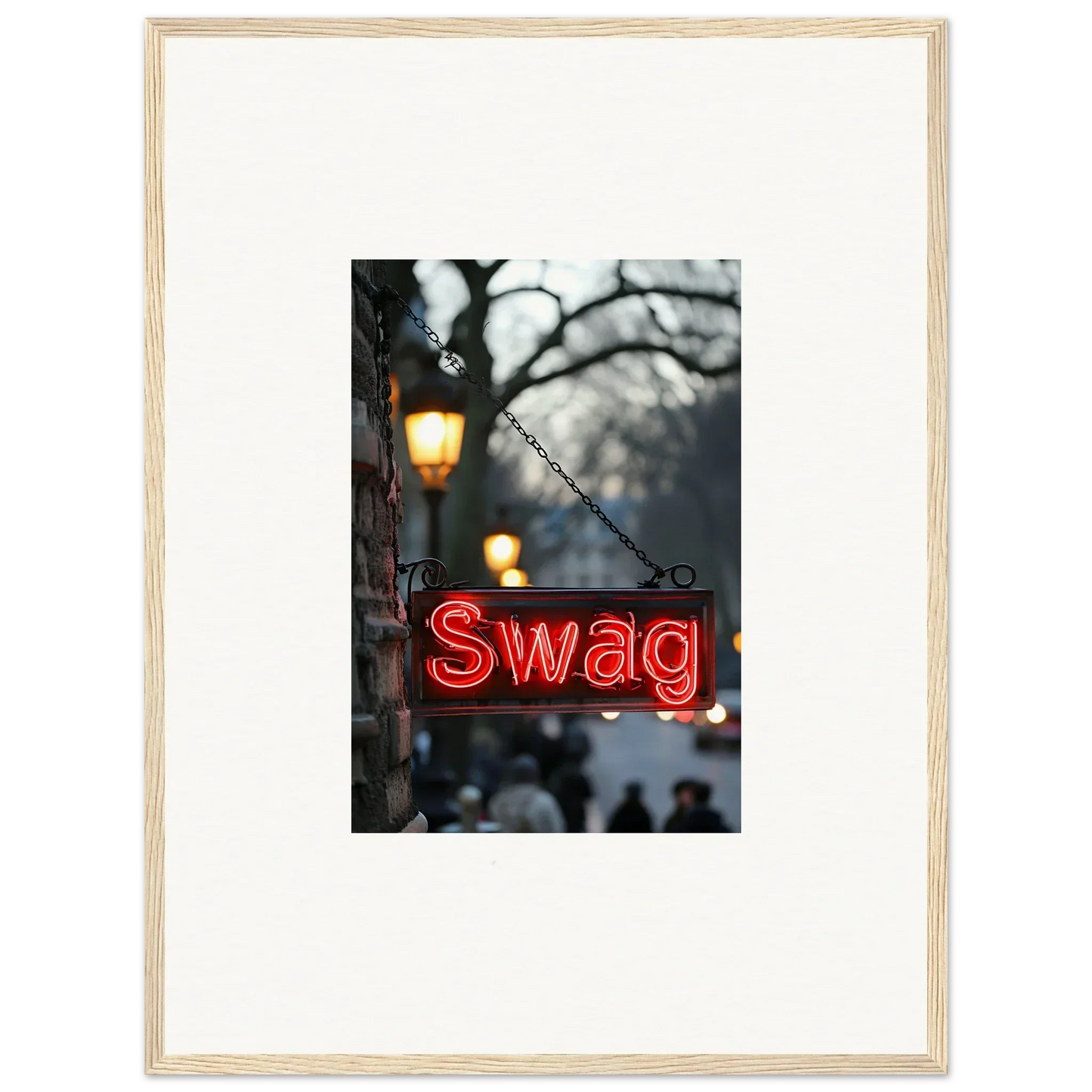 Neon red Swag sign glowing, perfect for room decoration or a canvas print to evoke essence