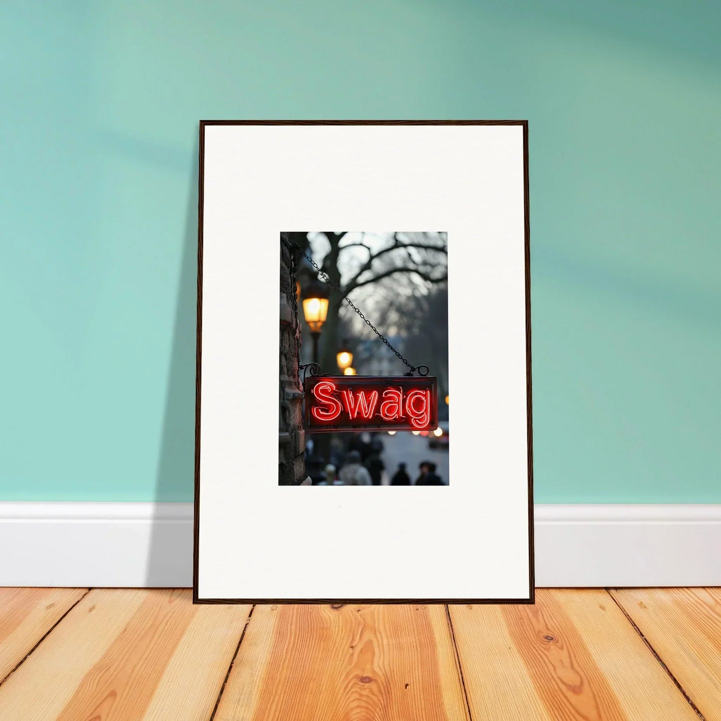 Framed neon Swag sign photo, perfect for room decoration in Evoke Essence collection