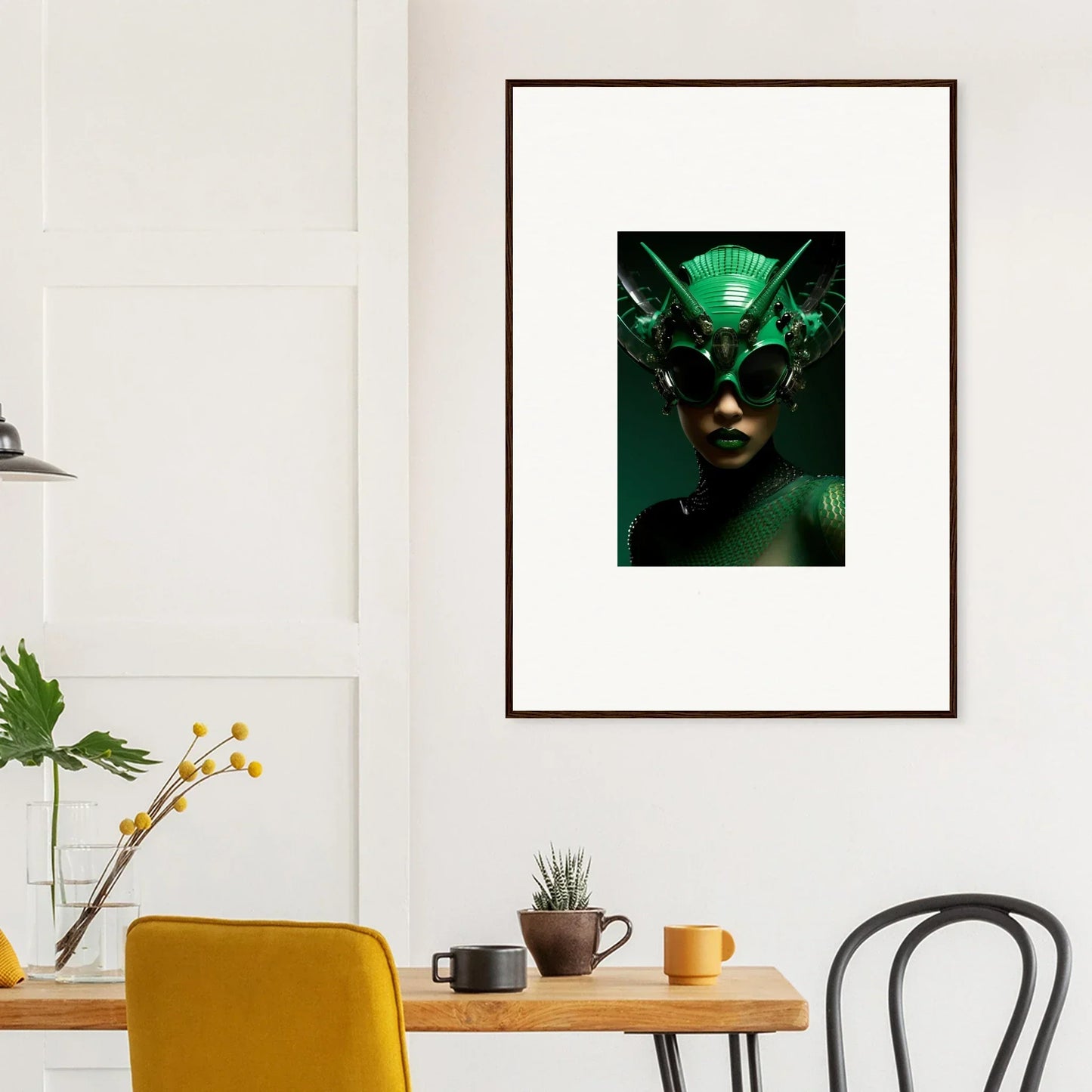 Framed wall art of a futuristic Nebula Empress portrait for stylish room decor