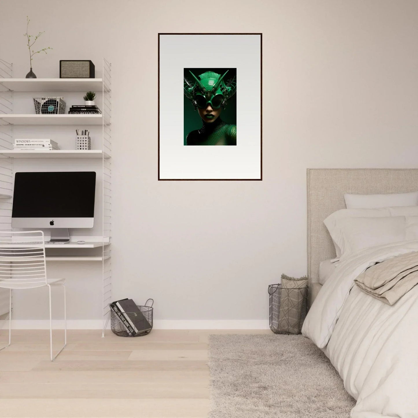 Framed wall art of a mystical creature in a dark setting, Nebula Empress room decor