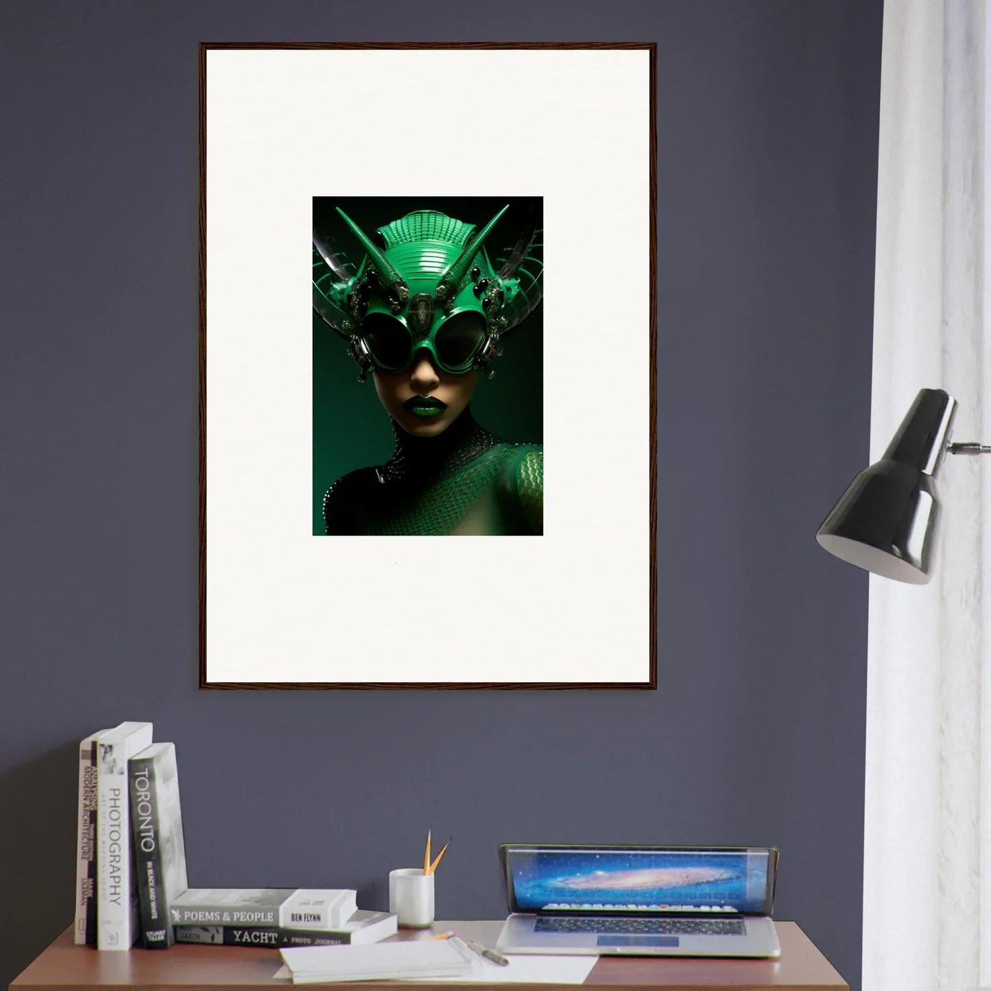 Framed wall art featuring the Nebula Empress in futuristic green lighting and metallics