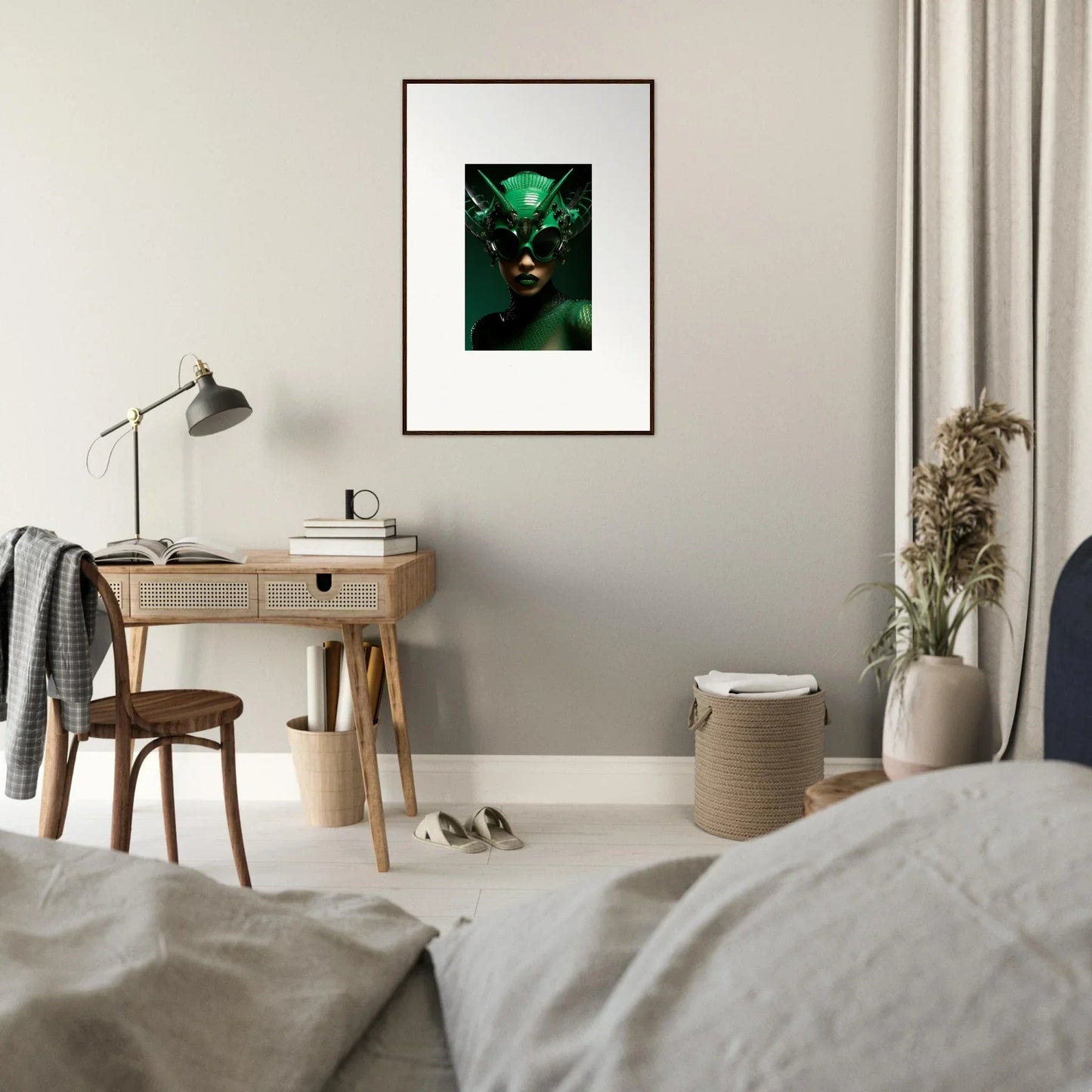 Framed wall art of Nebula Empress with a mystical green face and glowing eyes