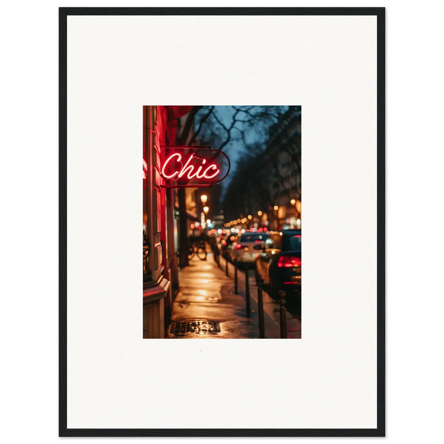 Framed Neon Chic sign night photo for trendy room decoration or wall art