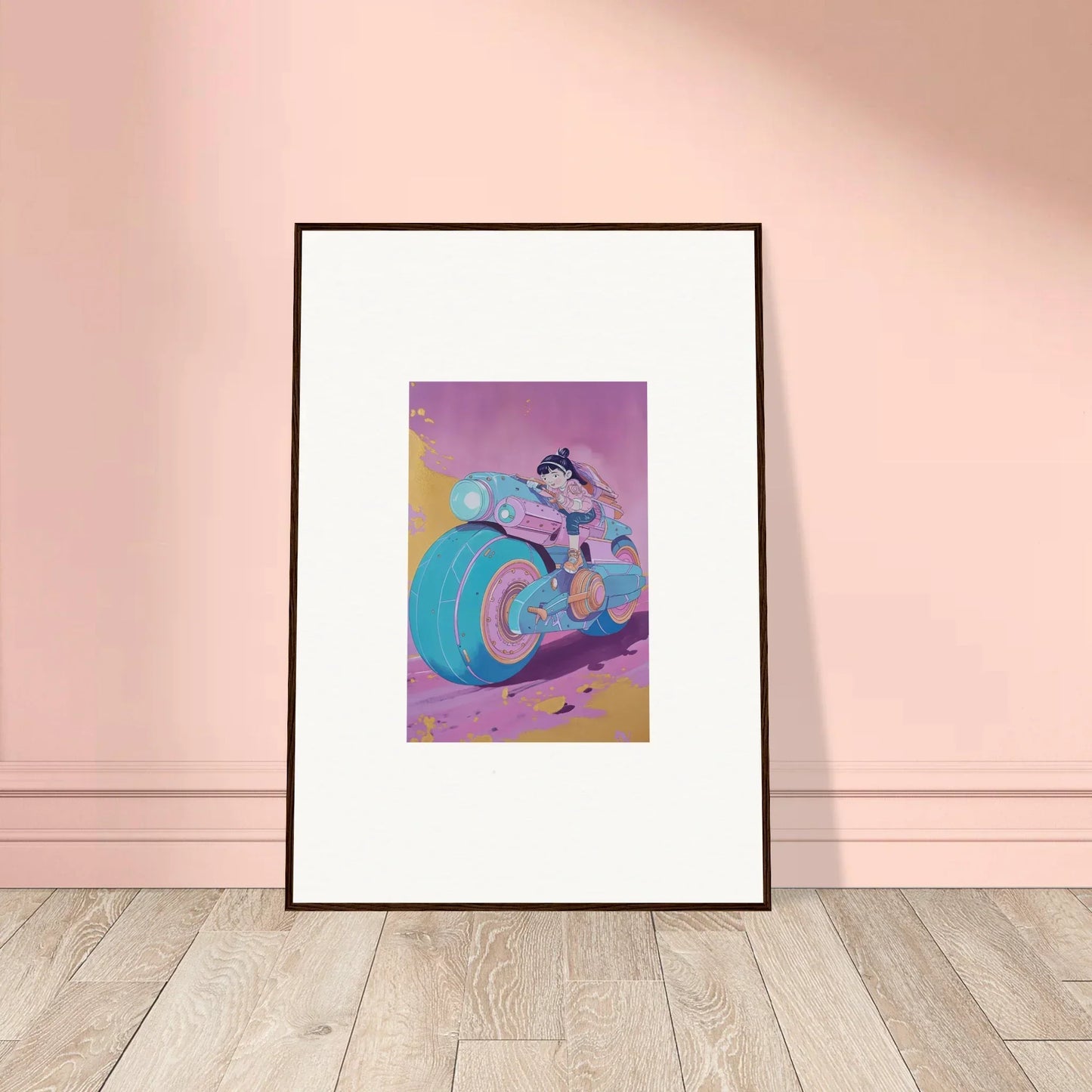 Colorful canvas print of a motorcycle rider for cool room decoration in Ripples Palette