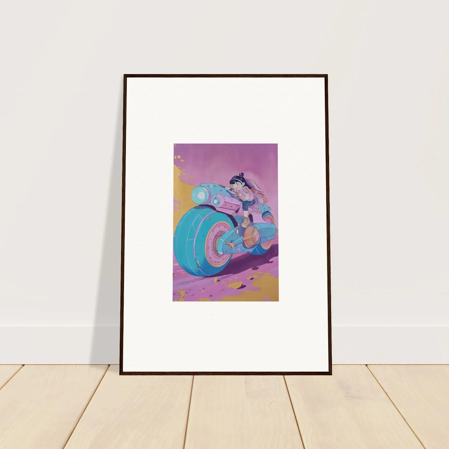 Colorful cartoon motorcycle rider artwork for vibrant room decoration in Ripples Palette