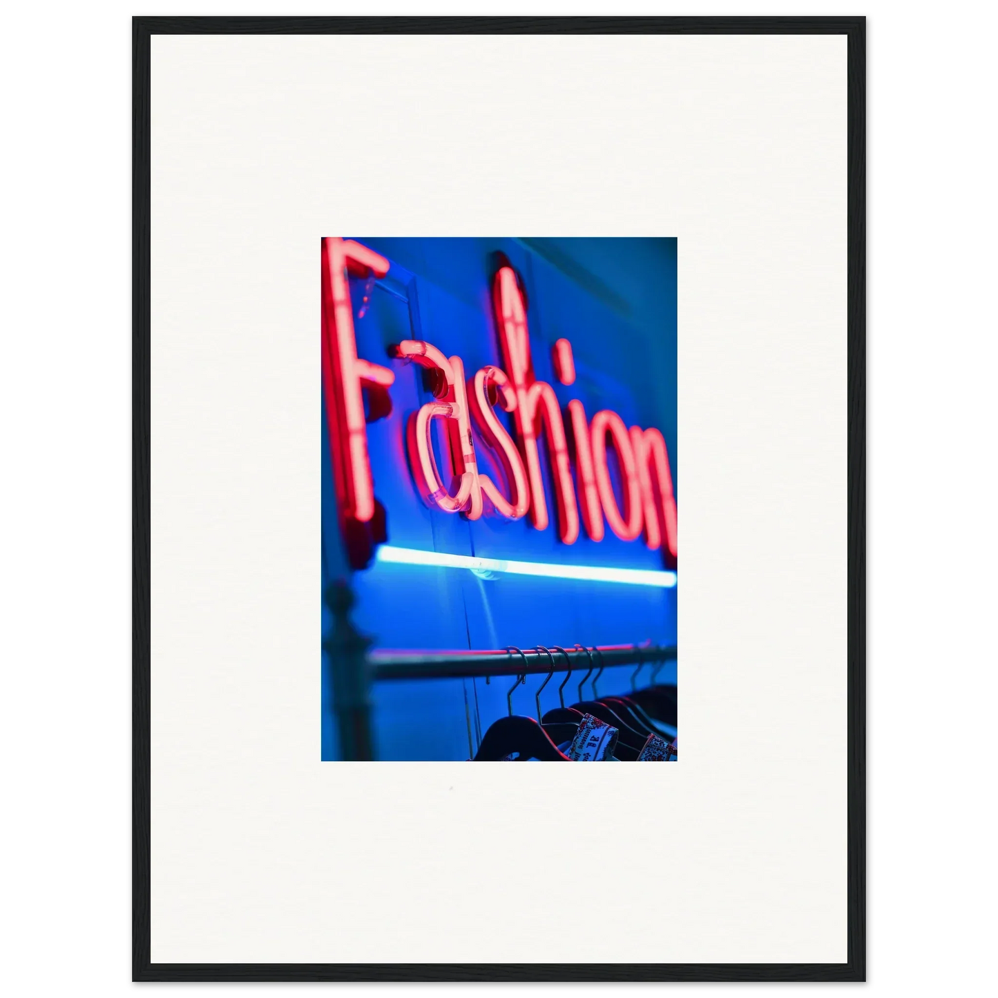 Red neon Fashion sign on blue background for trendy room decoration wall art