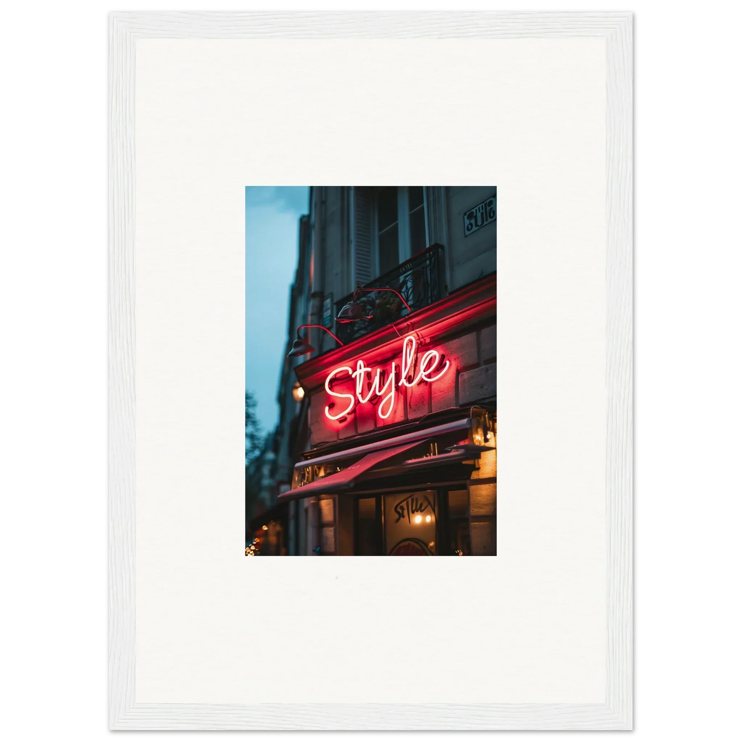 Neon red Style sign on a building, perfect for urban dreaming canvas print decor