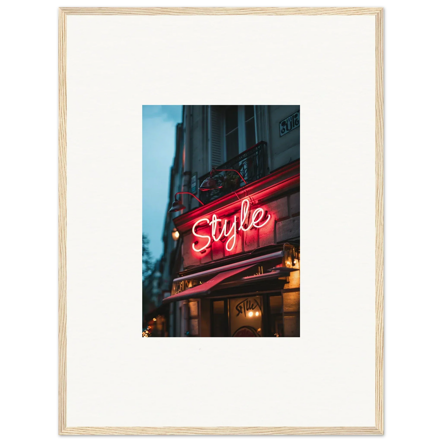 Neon sign saying Style in red cursive for trendy urban dreaming room decoration