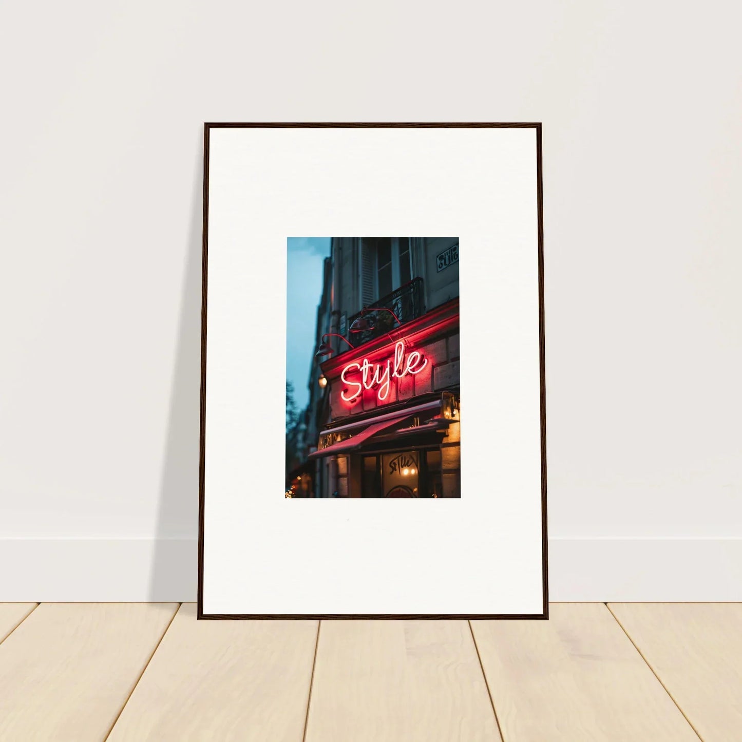 Framed photograph of a neon Style sign, perfect for urban dreaming room decor