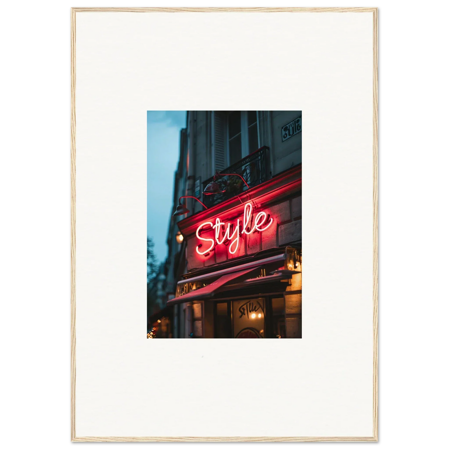 Red cursive neon sign saying Style for urban dreaming room decoration canvas print
