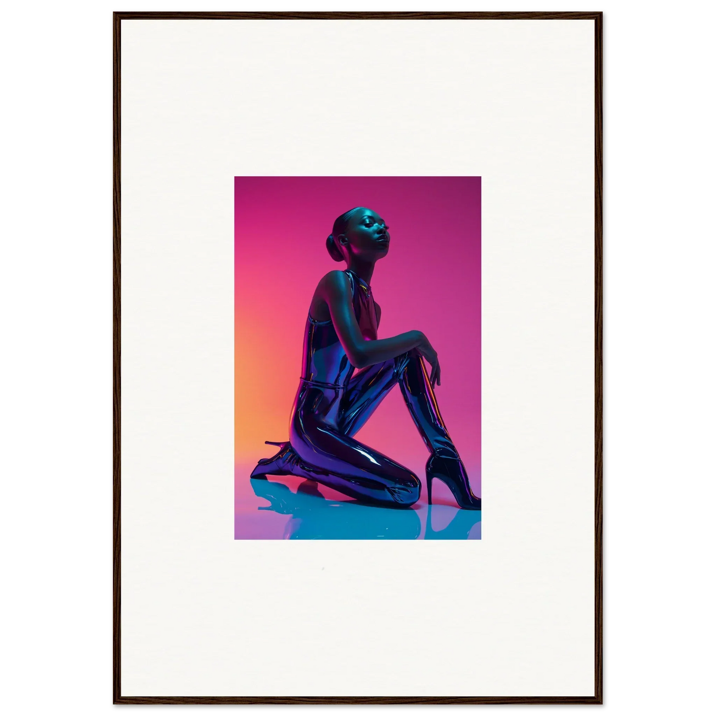 Silhouette of a figure in a shiny outfit, perfect for Neon Vortex room decoration canvas print