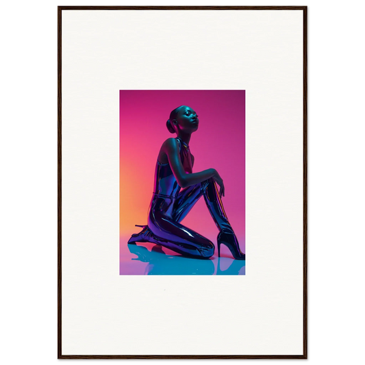 Silhouette of a figure in a shiny outfit, perfect for Neon Vortex room decoration canvas print