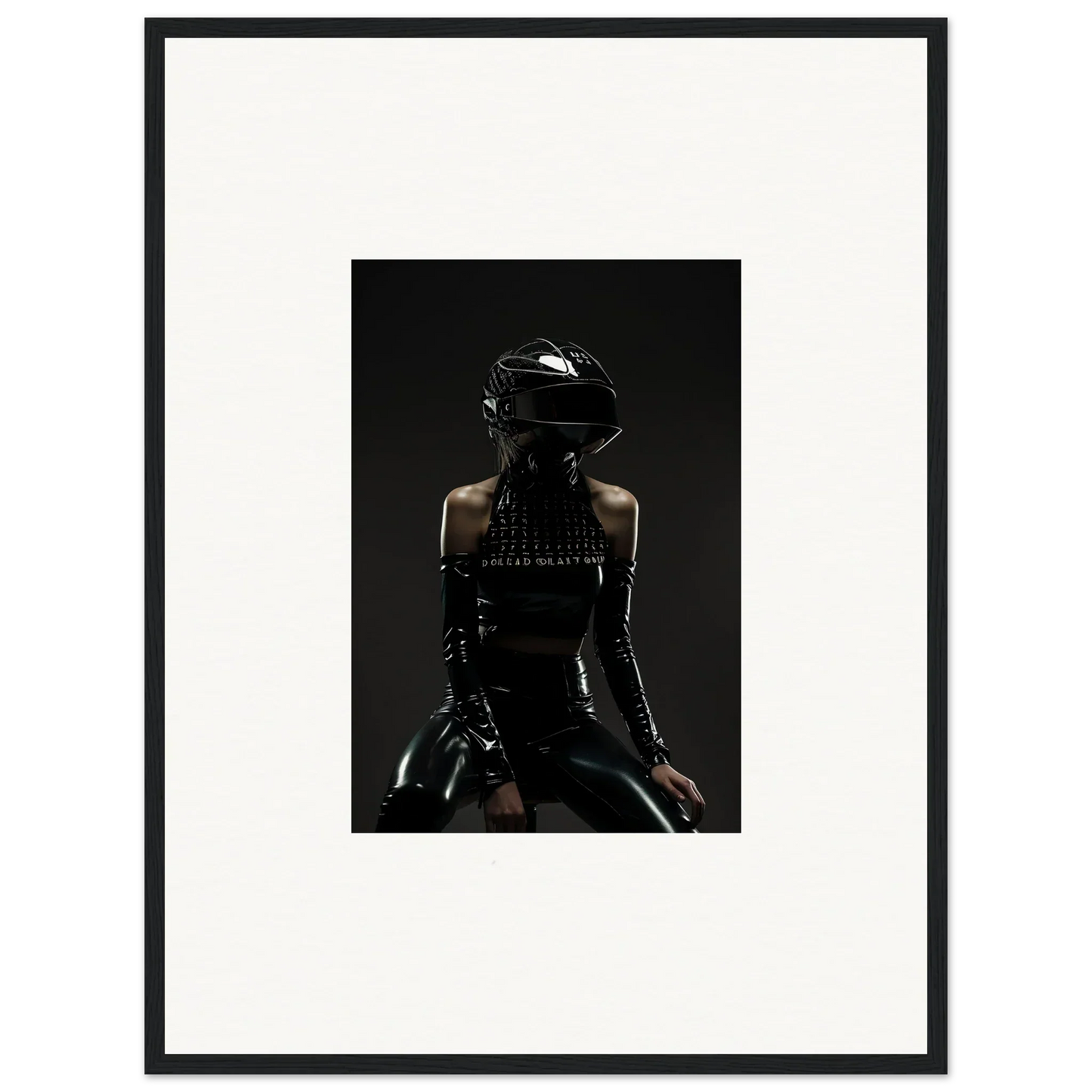 Silhouette of a person wearing a motorcycle helmet and leather outfit.