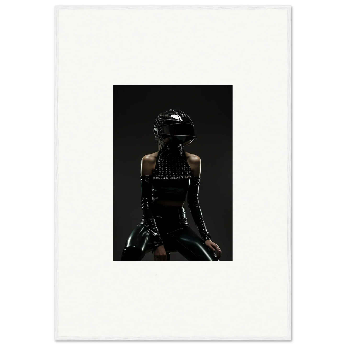 Silhouette of a person wearing a motorcycle helmet and leather outfit.