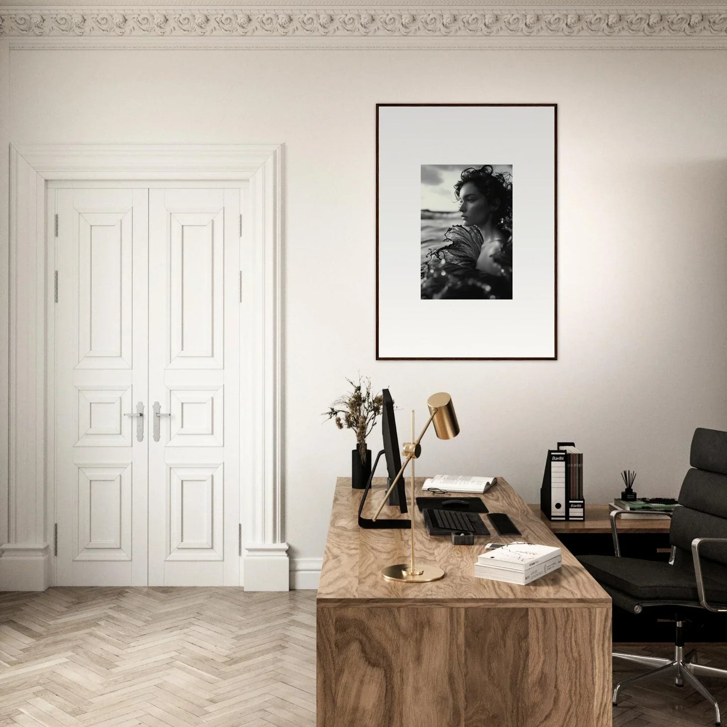 Minimalist workspace with a typewriter and books, perfect for Sea Reverie room decoration
