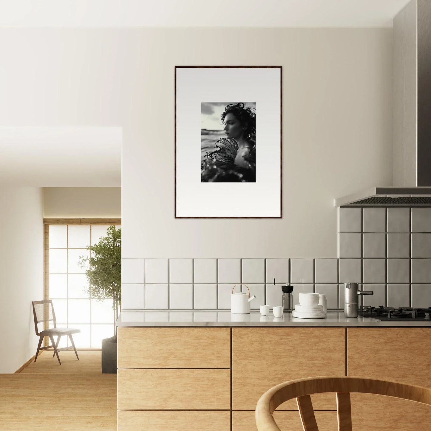 Framed black and white sea reverie photo for stylish room decoration