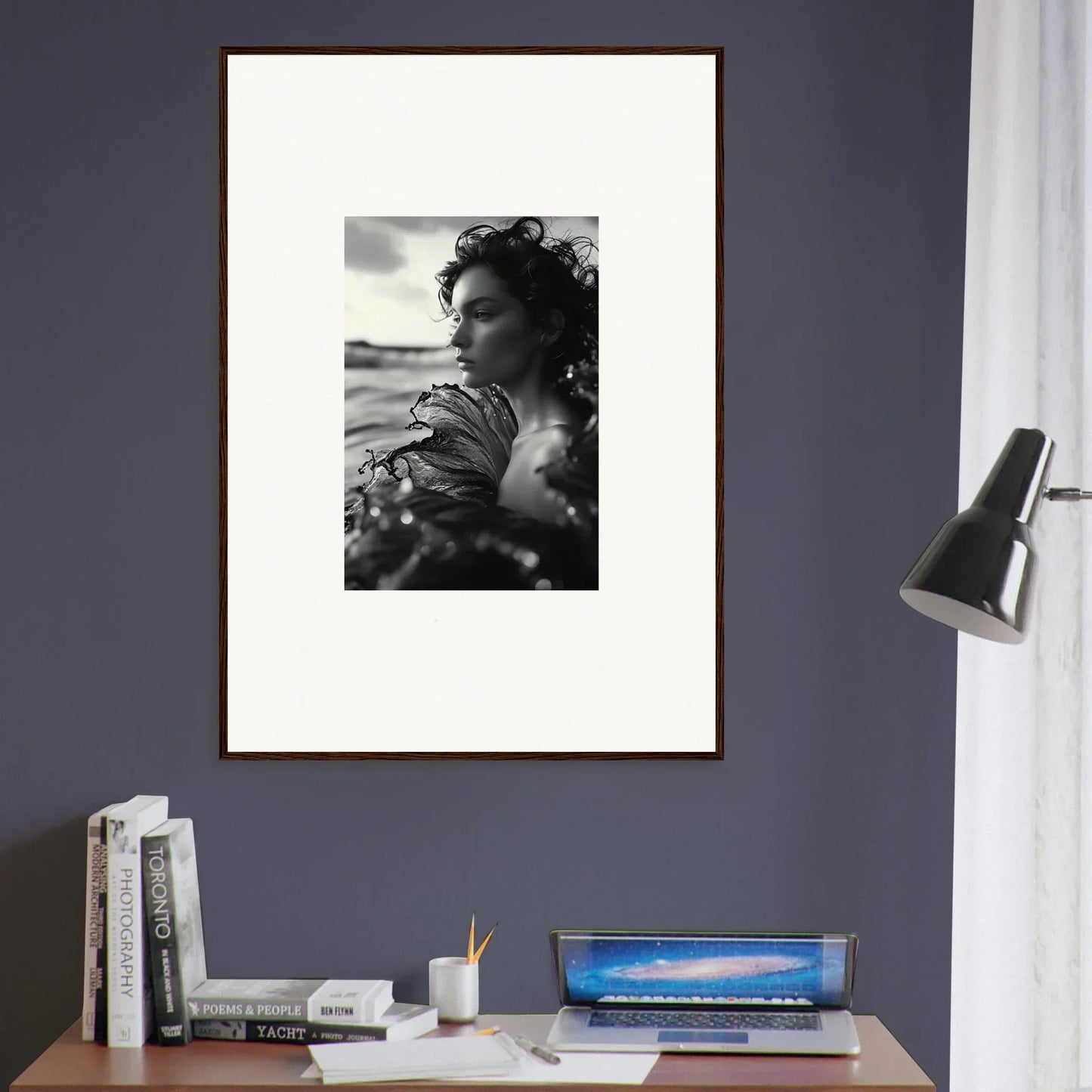 Framed black and white profile photo as sea reverie canvas print for room decoration