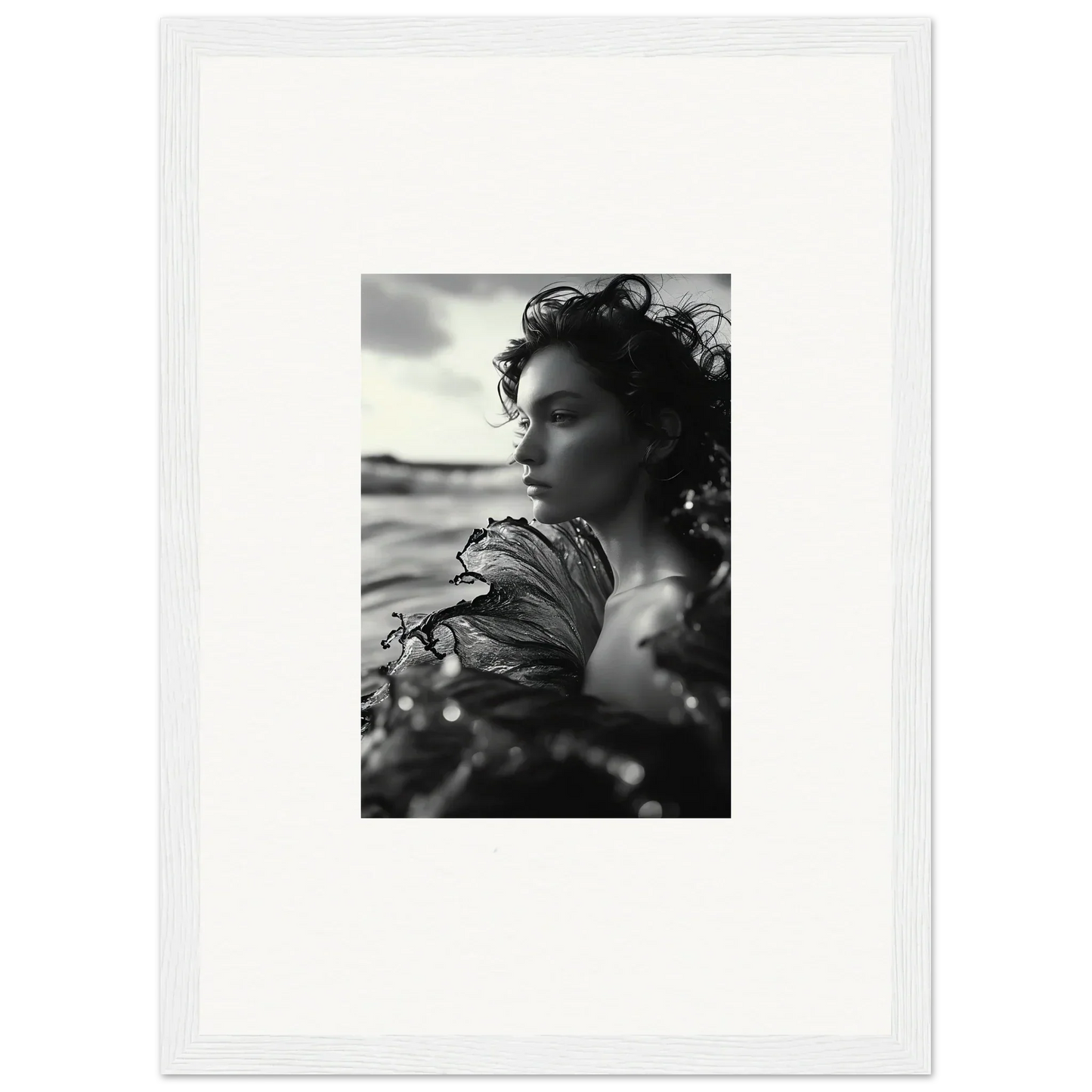 Black and white canvas print of a woman in profile for sea reverie room decoration