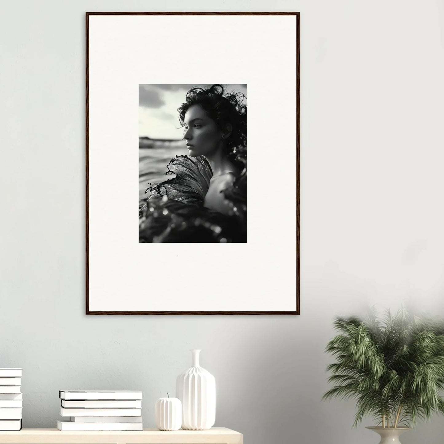 Framed black and white canvas print of a person in profile for stylish room decoration