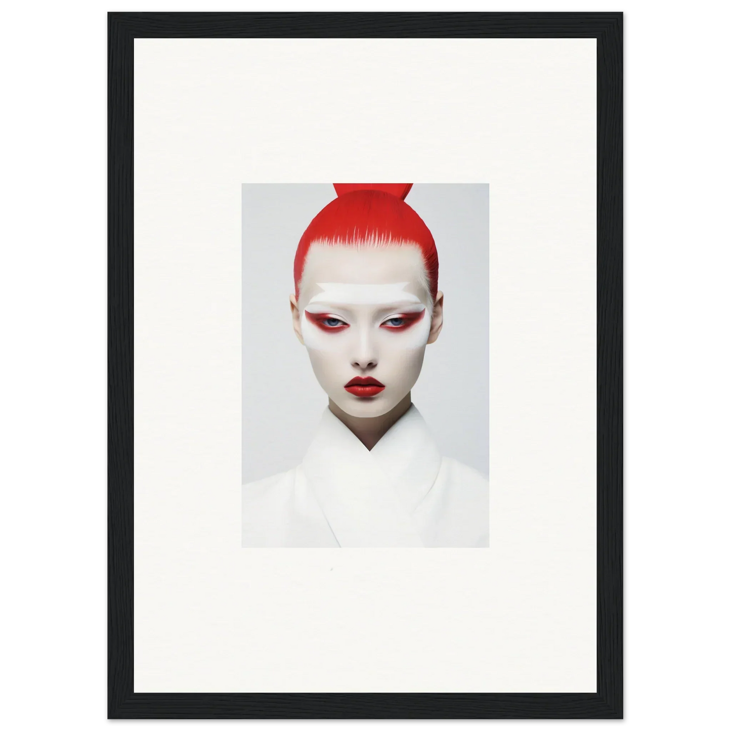 Portrait of a person with red hair and makeup, ideal for room decor or canvas prints
