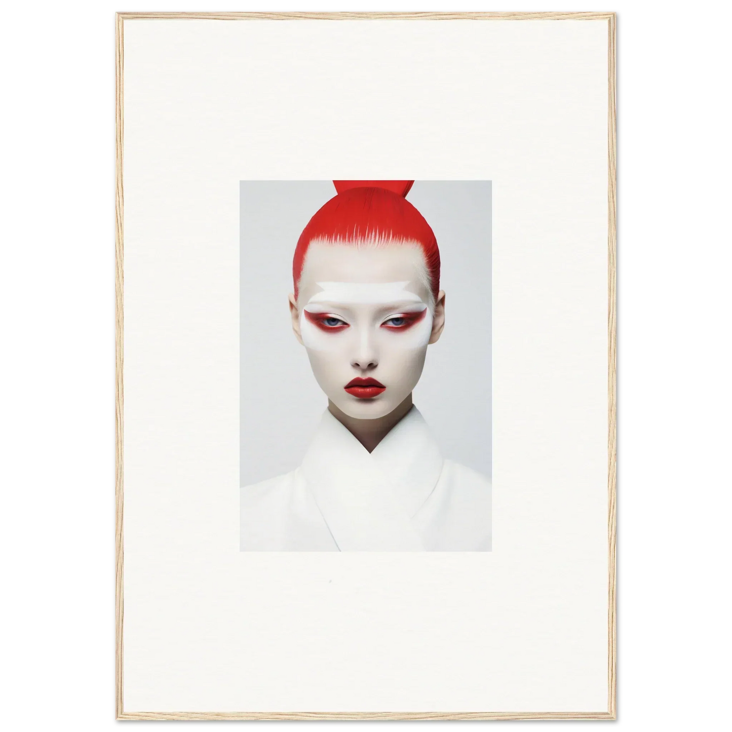 Portrait of a person with red hair and bold makeup for framed wall art or canvas prints