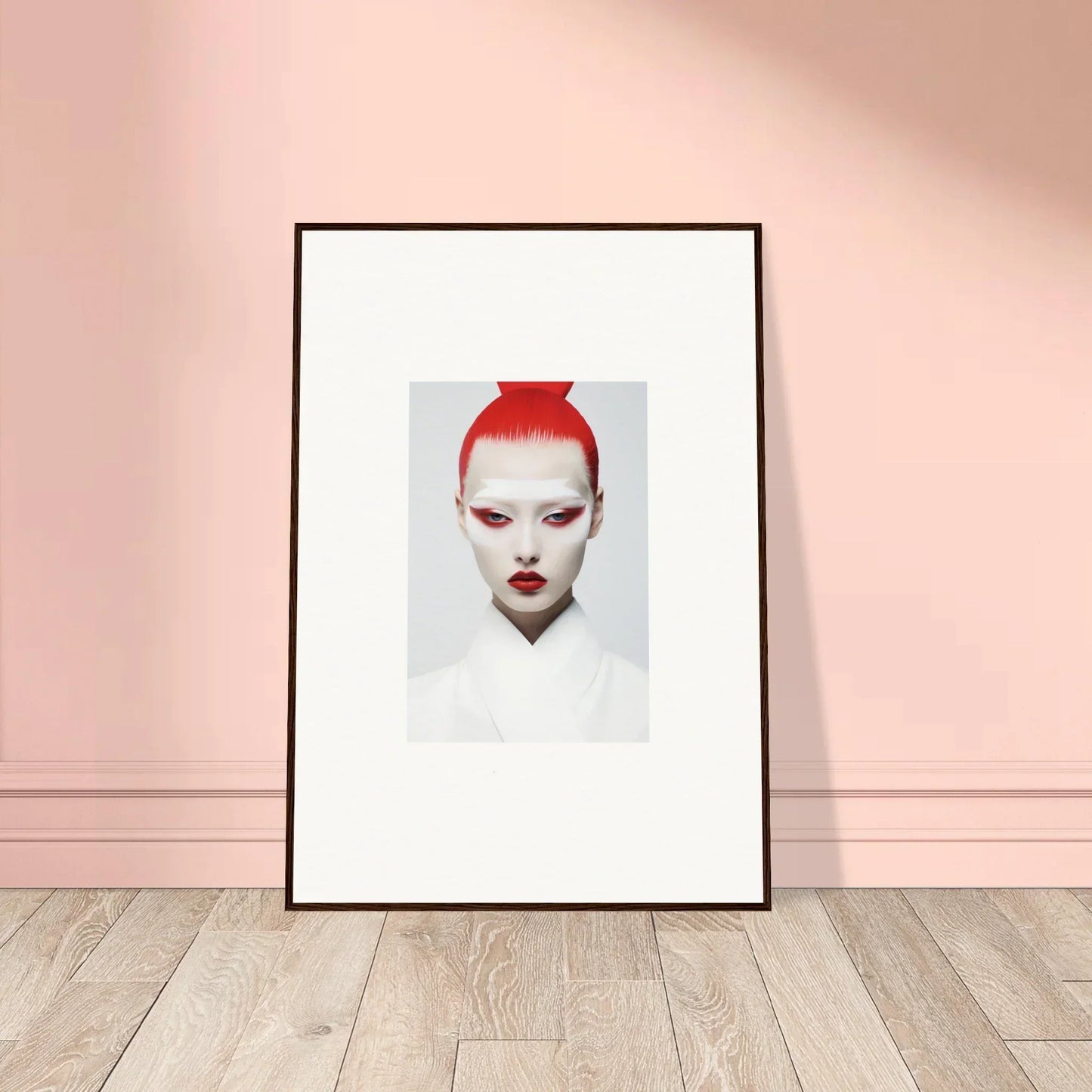 Framed wall art featuring a striking figure with red hair for stylish room decor