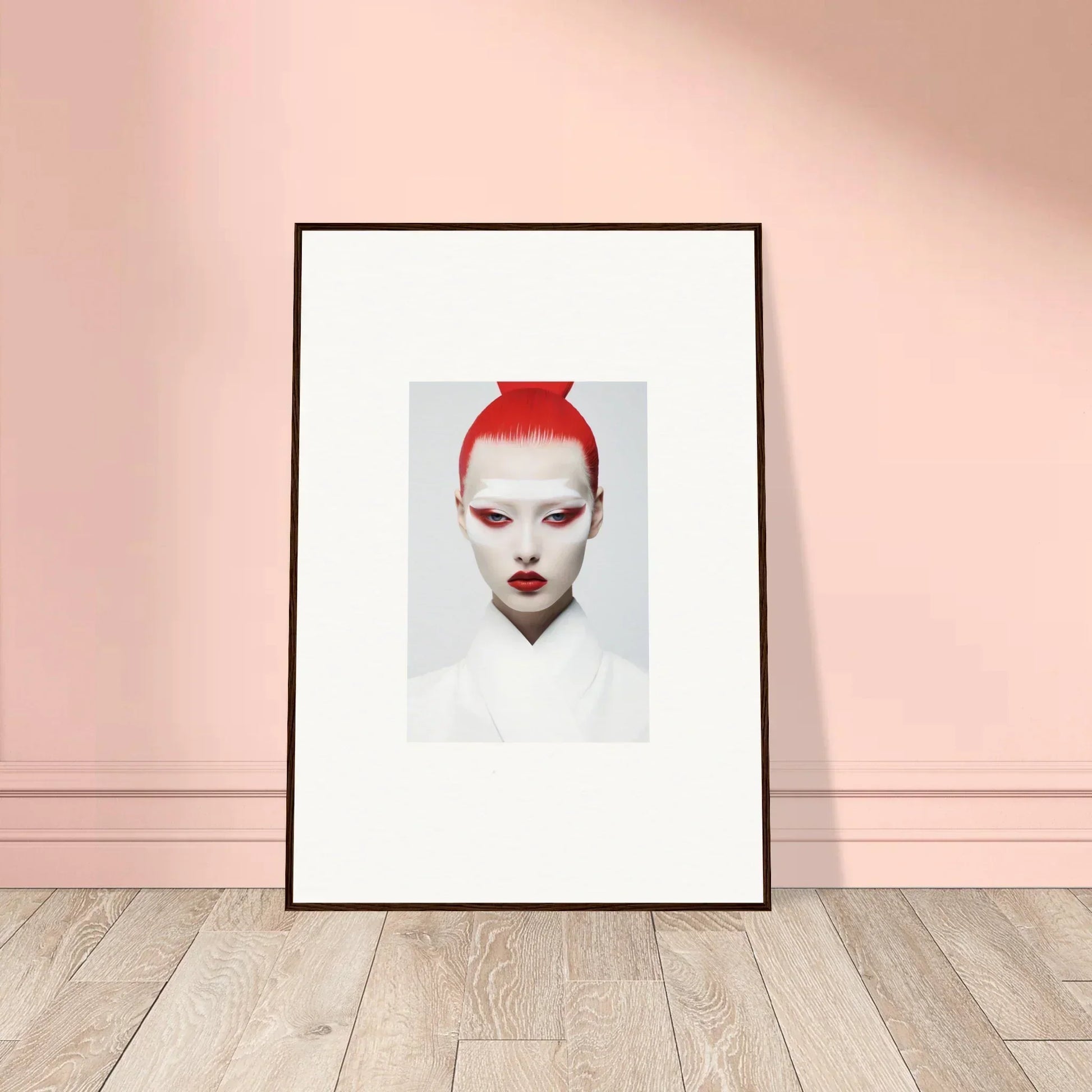 Framed wall art featuring a striking figure with red hair for stylish room decor