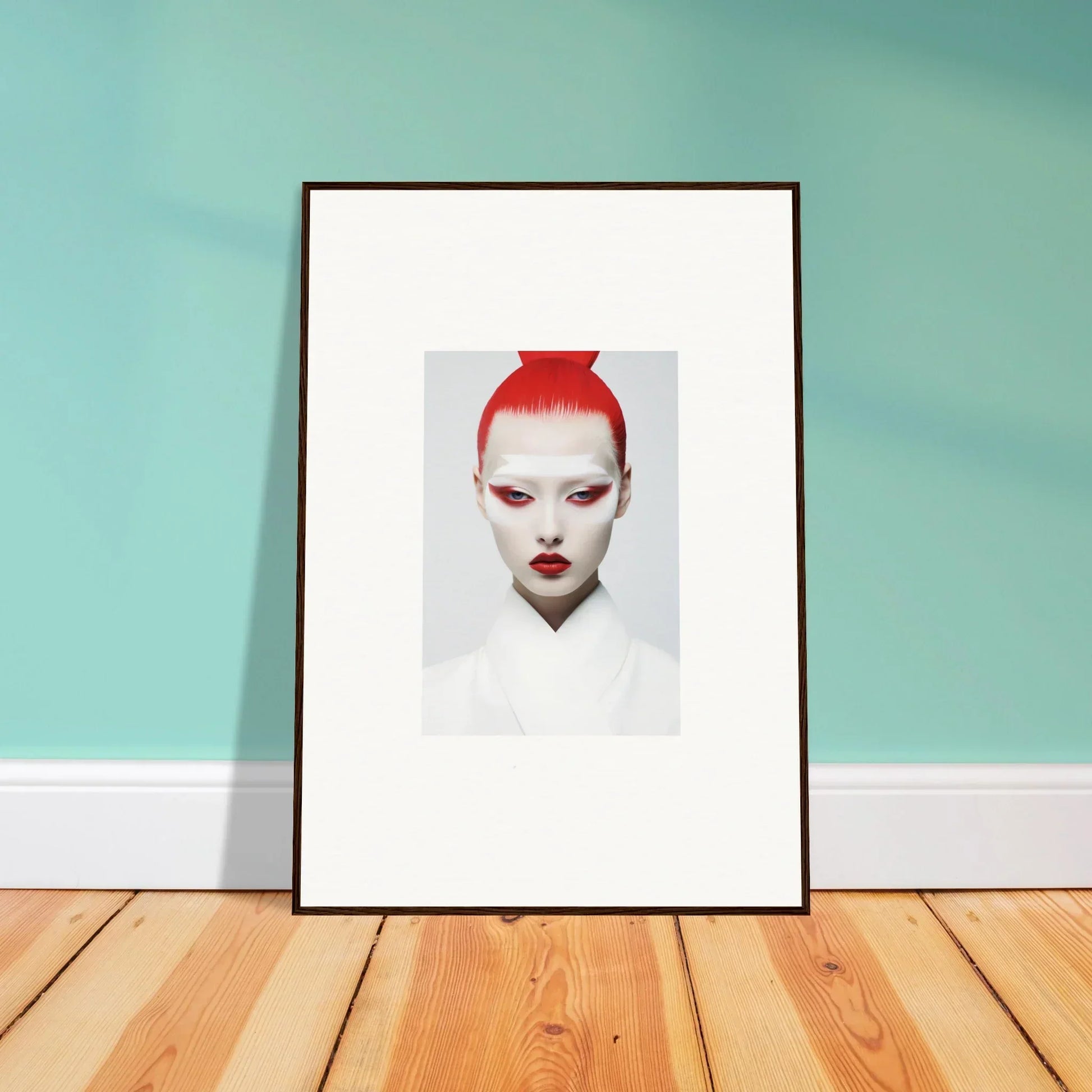 Framed wall art featuring a person with red hair, perfect for unique room decor