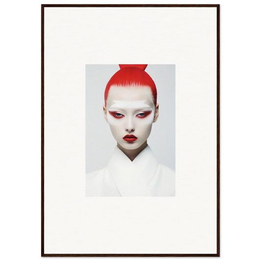 Portrait of a person with red hair and bold makeup, ideal for framed wall art