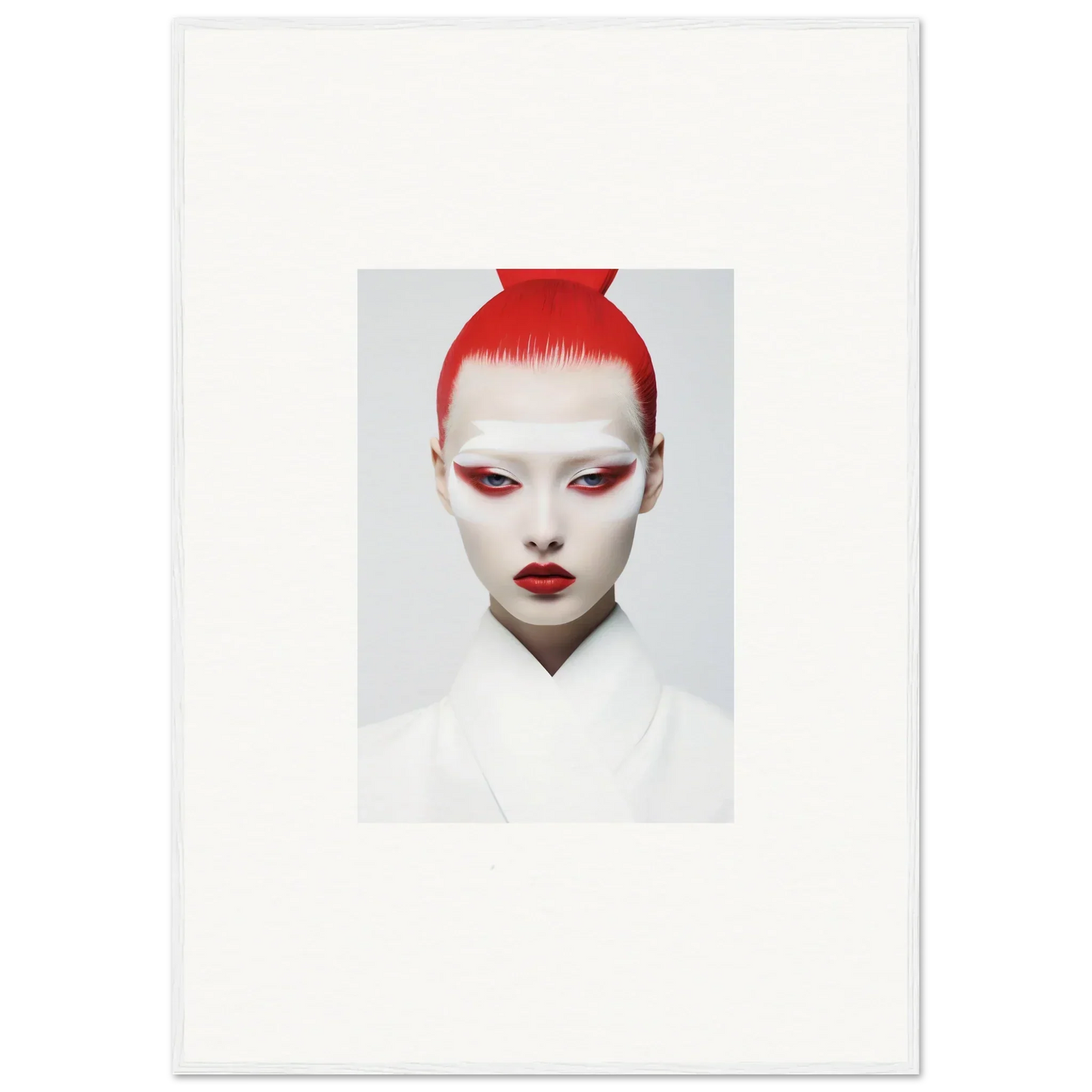 Portrait of a person with red hair and bold makeup, ideal for framed wall art or room decor