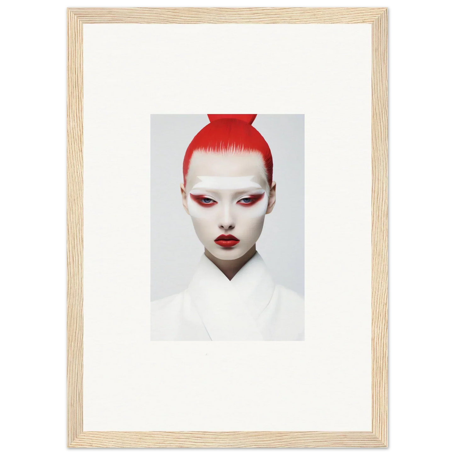 Portrait of a person with red hair and bold makeup for stylish canvas prints and room decor