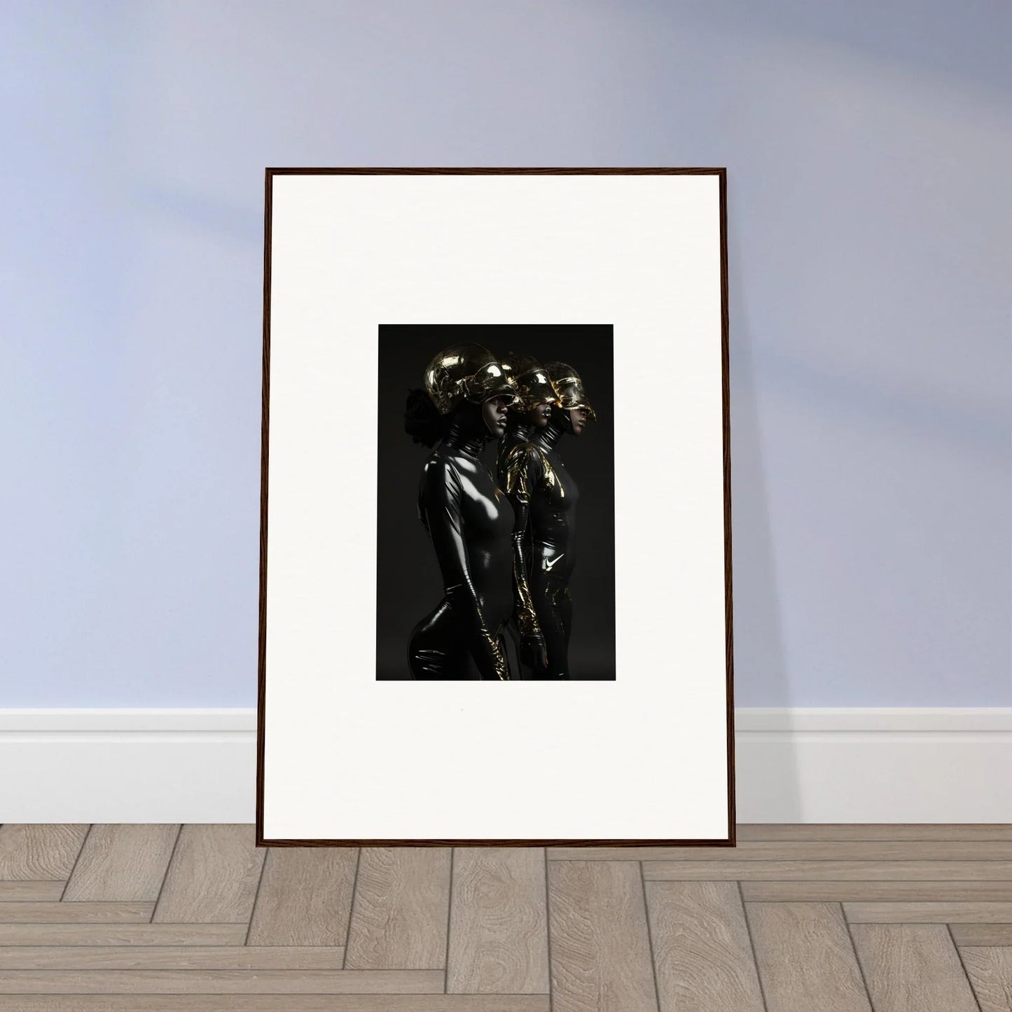 Framed black and white photograph of a nude figure surrounded by flowers.