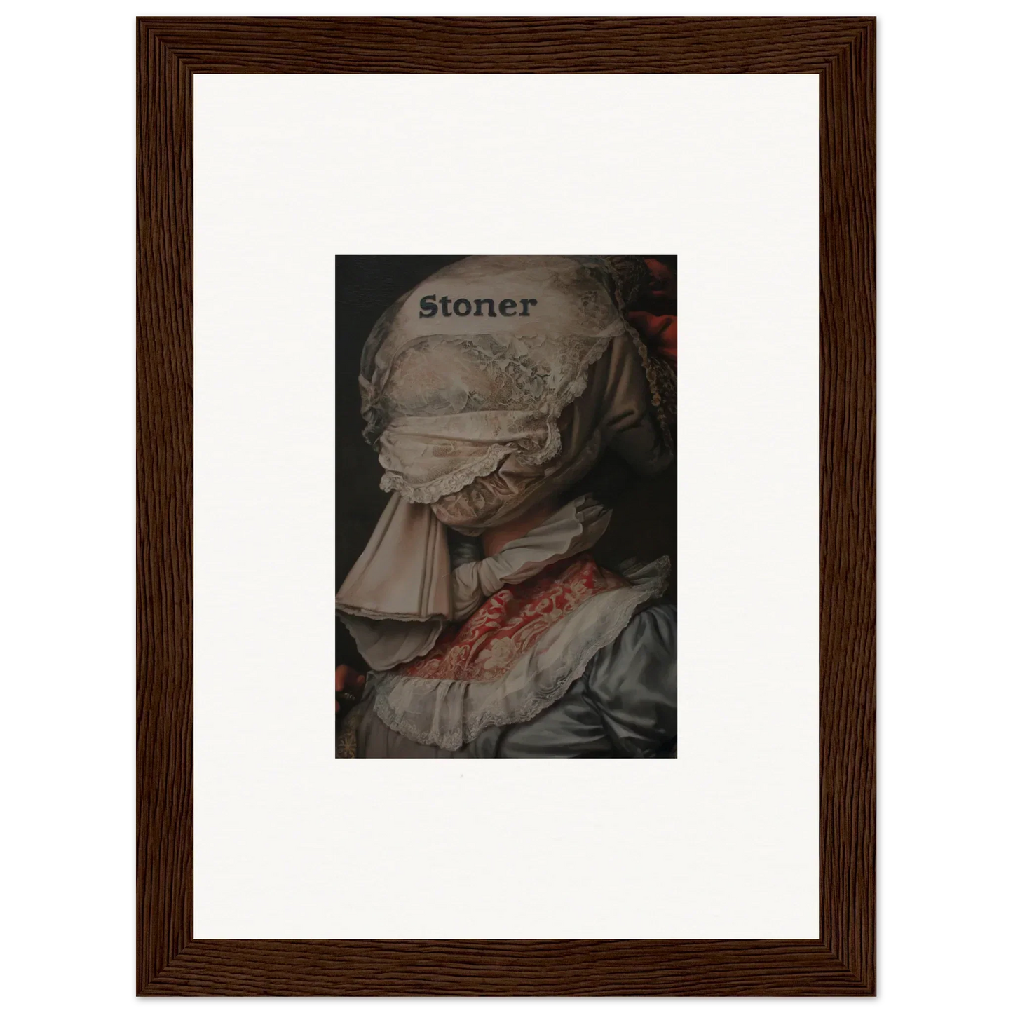 Framed canvas print of a bandaged figure with stoner vibes for your Orchid Reverie room decoration