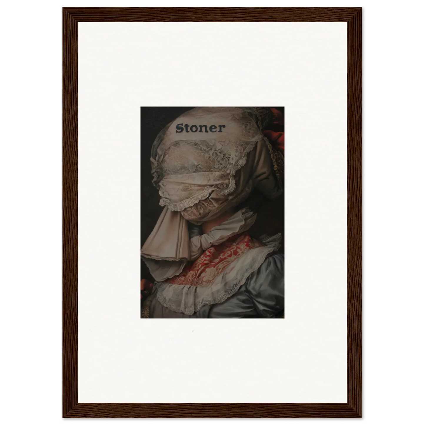 Framed artwork of classical portrait with stoner overlay for Orchid Reverie room decoration