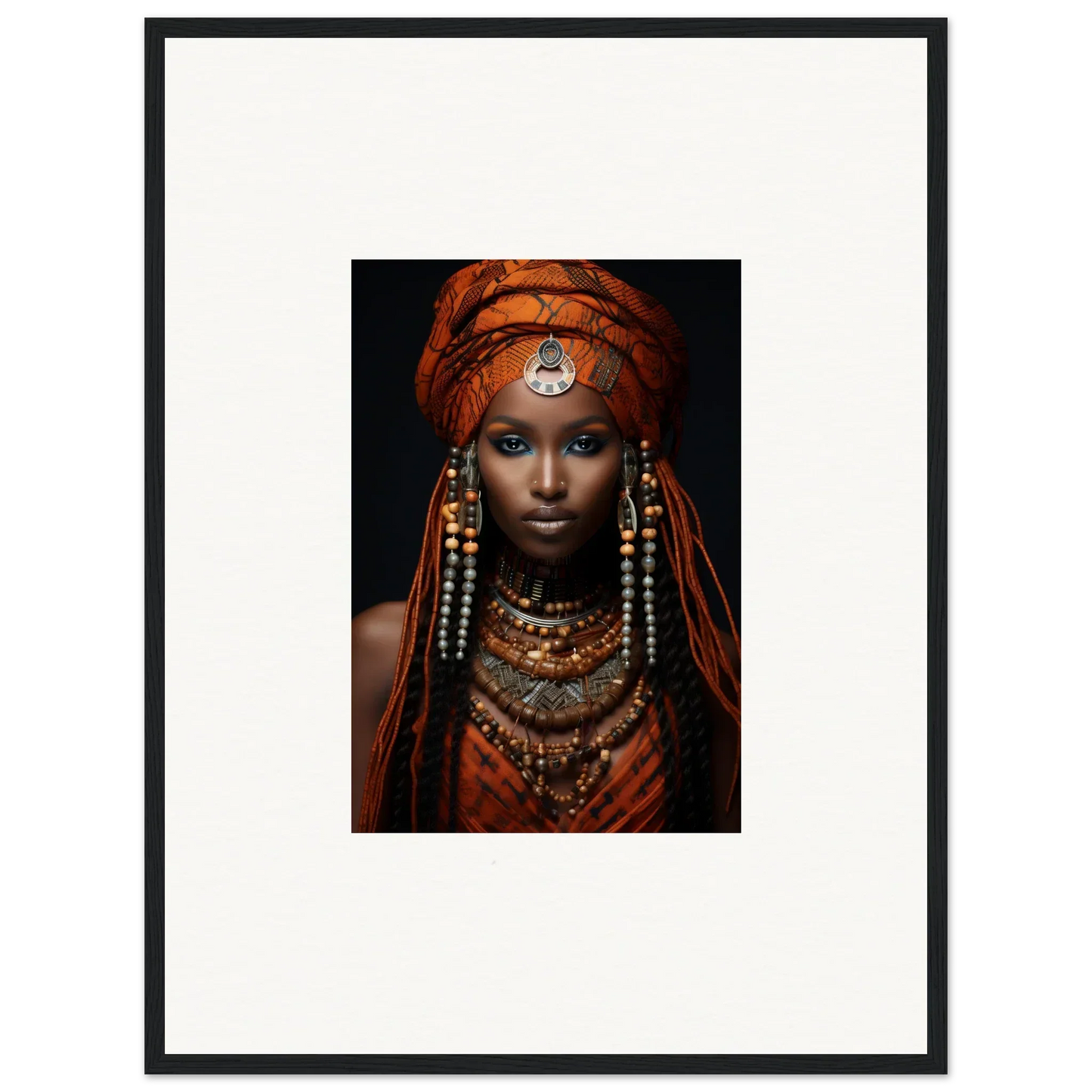 Portrait of Obsidian Ethereal Goddess in vibrant tribal jewelry and rich colors