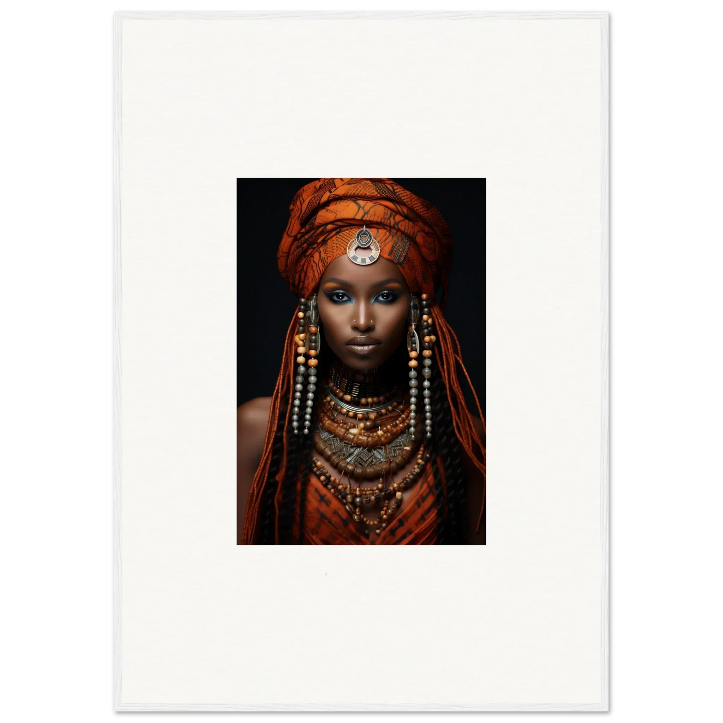 Portrait of Obsidian Ethereal Goddess in vibrant tribal jewelry and attire