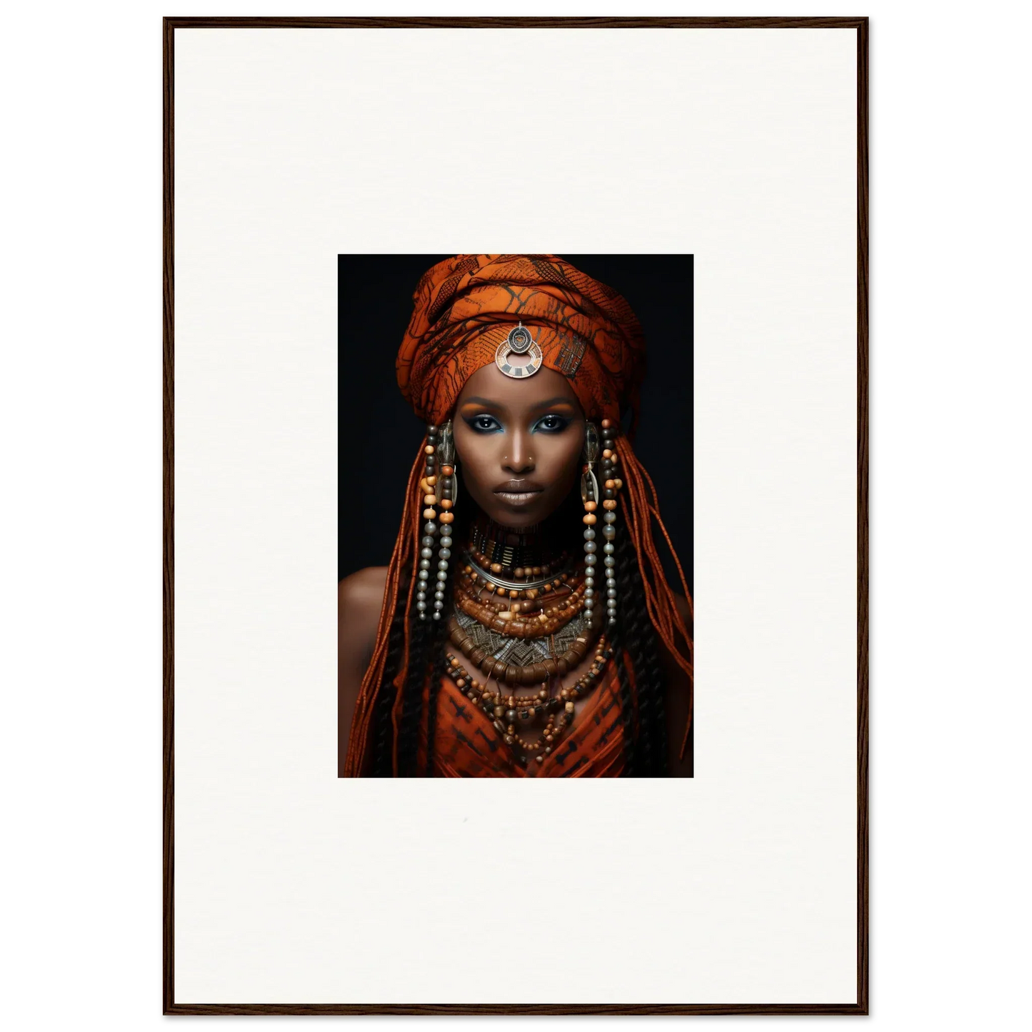 Portrait of an Ethereal Goddess in tribal jewelry and orange head wrap, Obsidian special edition art™