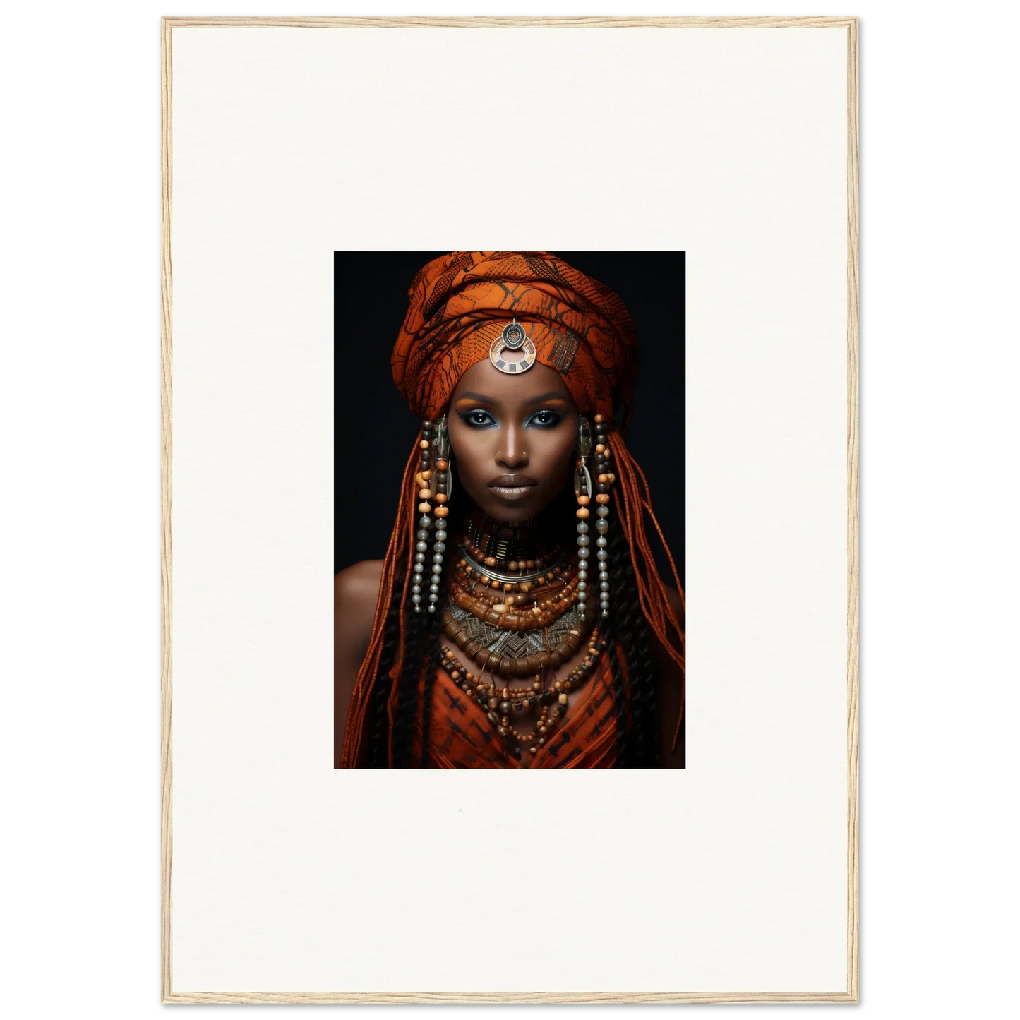Portrait of the Obsidian Ethereal Goddess in vibrant tribal jewelry and headdress