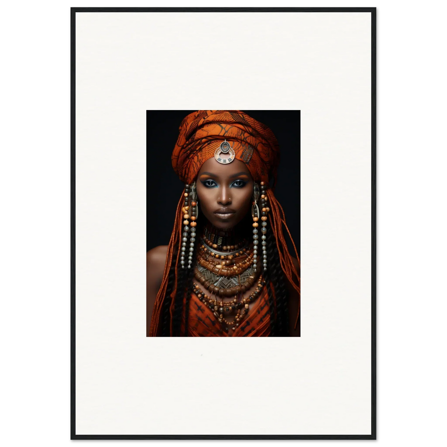 Portrait of an Ethereal Goddess in traditional African attire and beaded jewelry