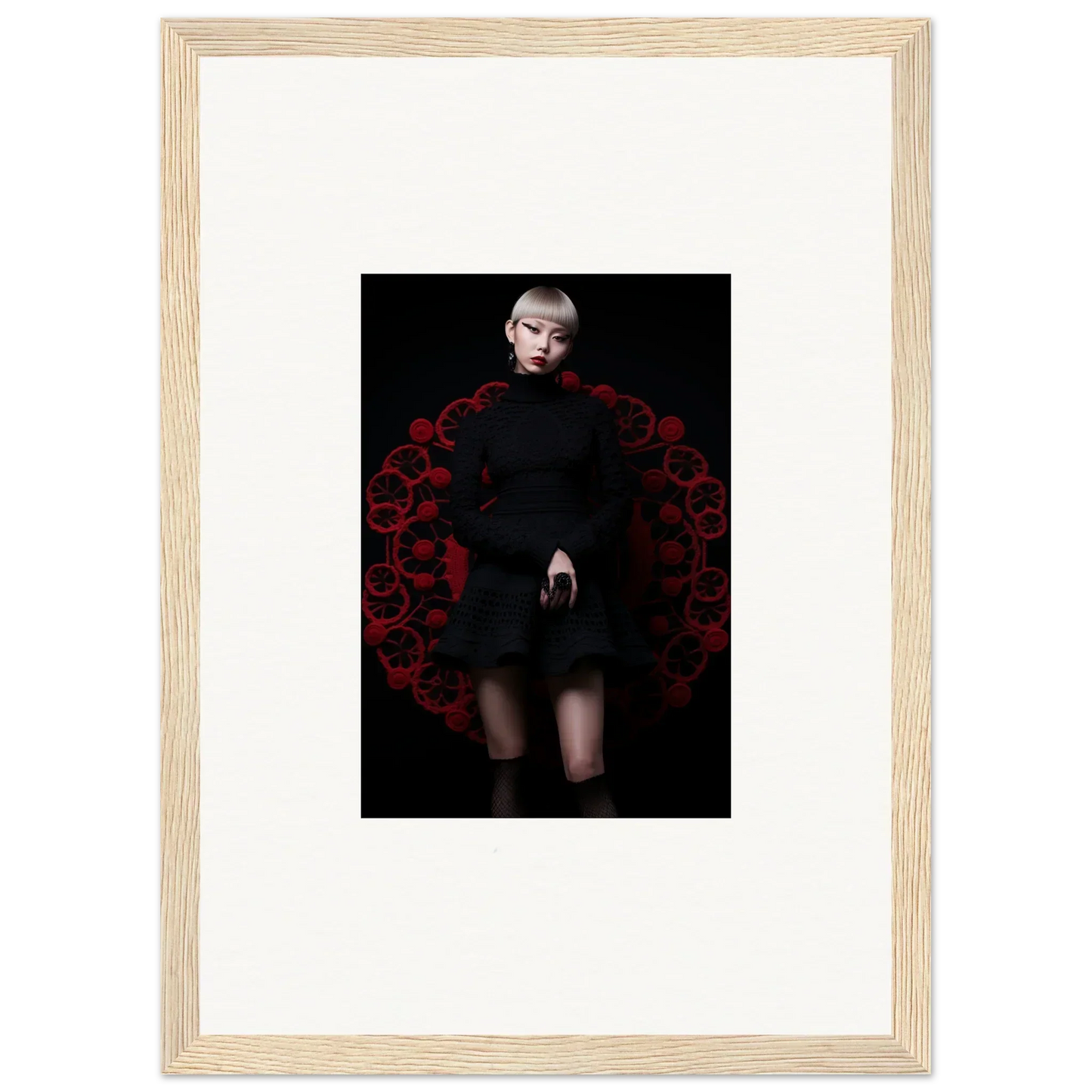 Framed dark art of a figure in black with red roses, Obsidian Lace Waltz special edition art™