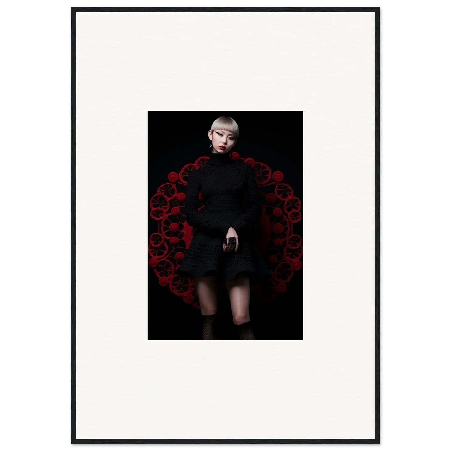 Figure in a black dress among deep red roses for Obsidian Lace Waltz special edition art™