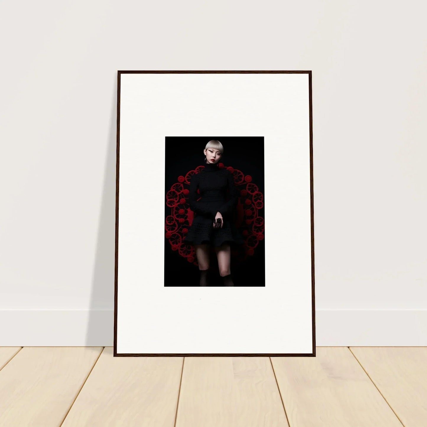 Framed black and white photo with red flowers, Obsidian Lace Waltz special edition art™