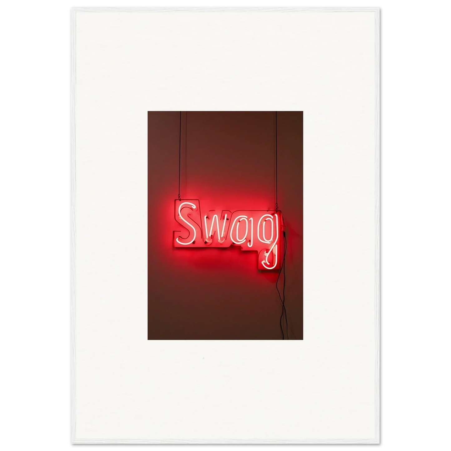 Neon sign reading Swag in red glowing letters for stylish Room Decor and Framed Wall Art