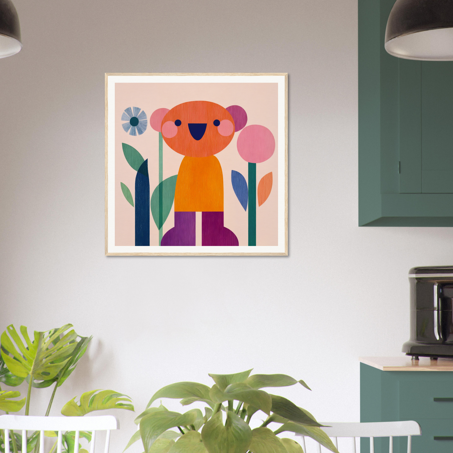 Framed canvas illustration of an orange bear in flowers from the Orange Joy special edition