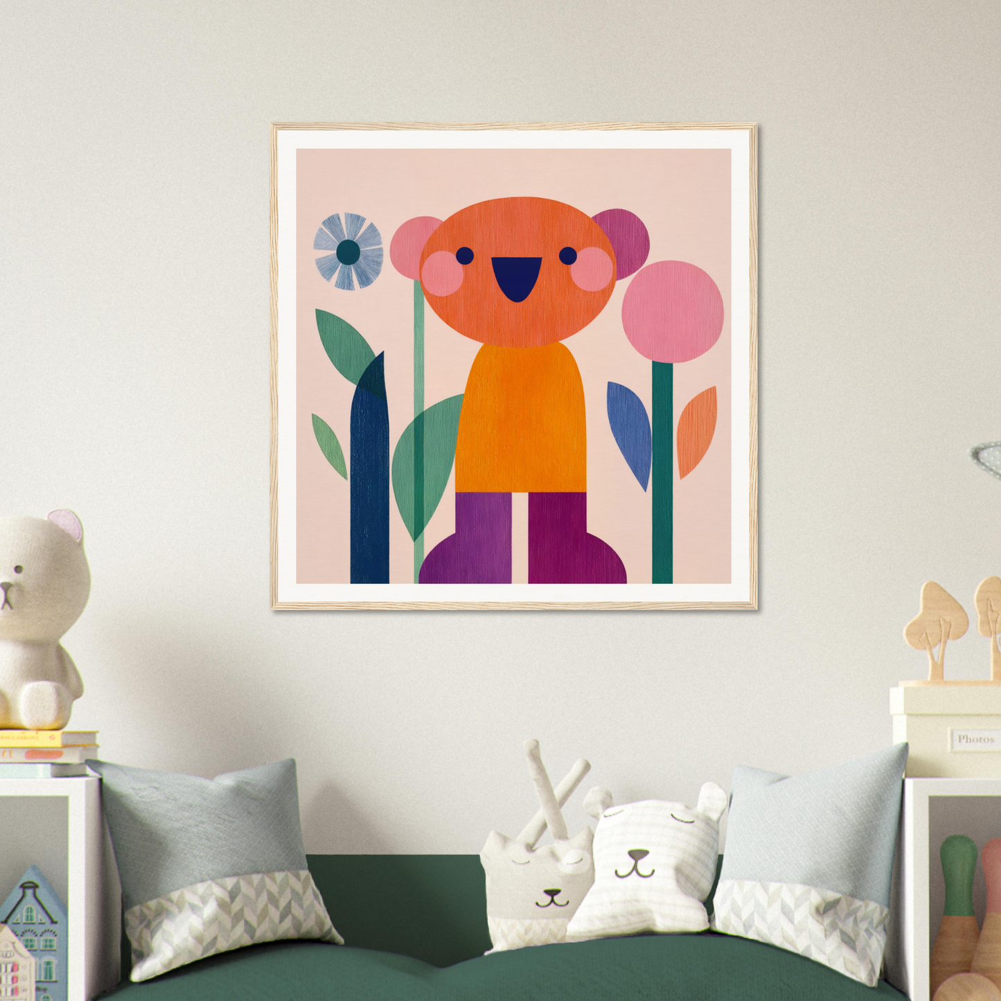 Colorful cartoon bear artwork on framed canvas from the Orange Joy special edition