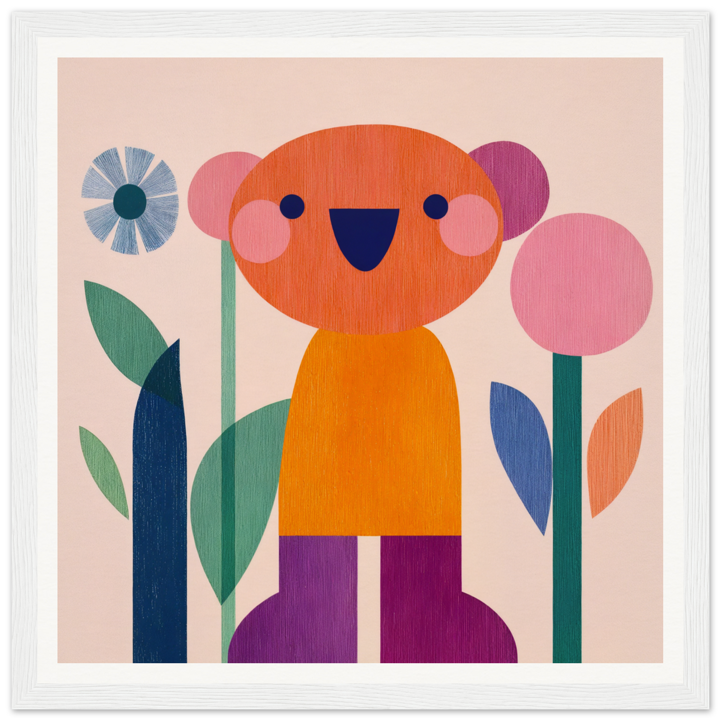 Cheerful orange bear character amidst flowers in the Orange Joy special edition framed canvas