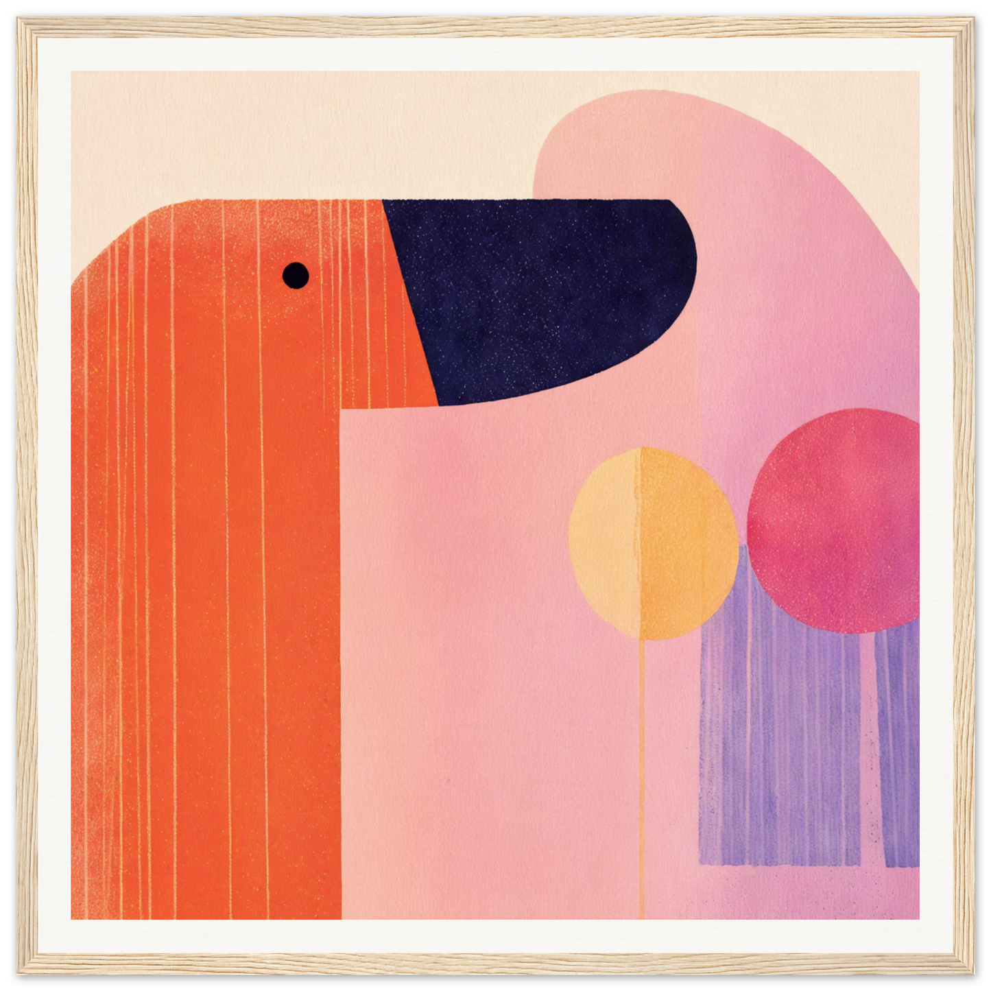 Geometric abstract art with stylized orange bird in Orbs special edition art design