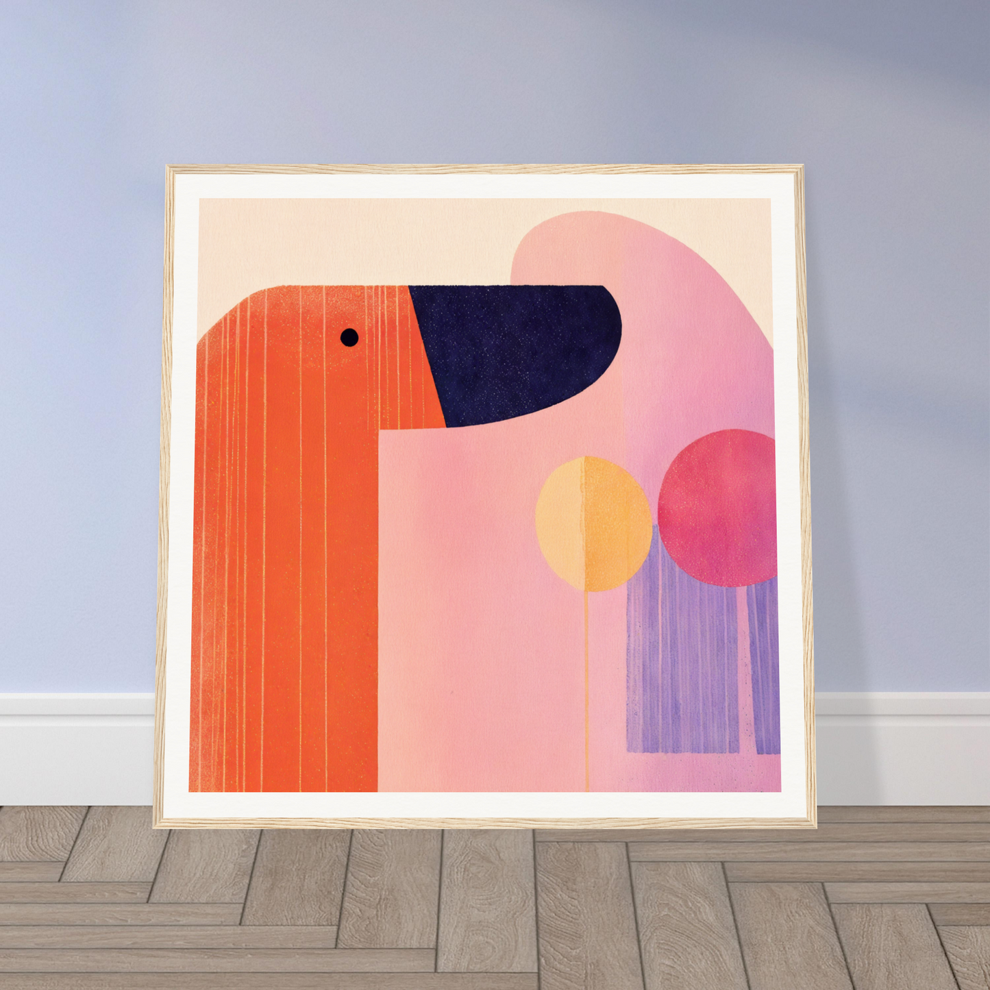 Abstract geometric art piece of a dog head in orange for special edition art