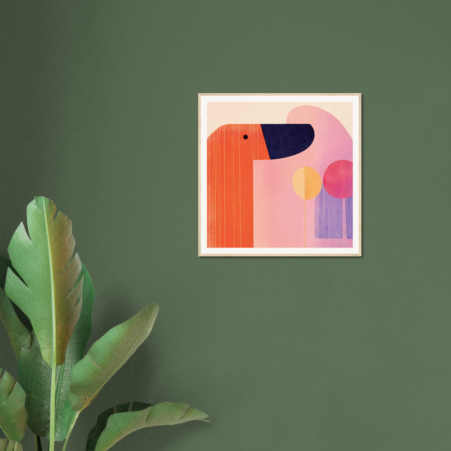 Abstract art print of minimalist bird design in orange, pink, and purple, special edition art™